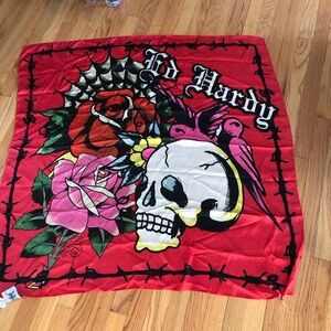 Ed Hardy Red and Pink Skull Scarf